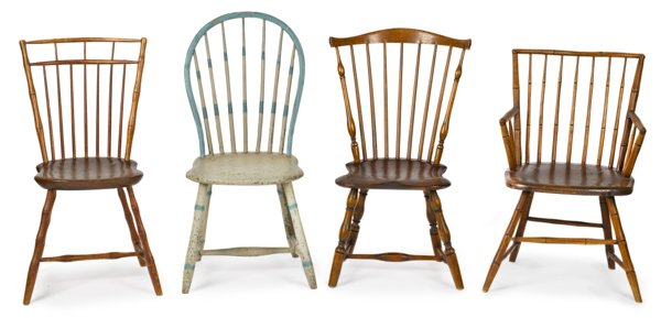Four Pennsylvania Windsor chairs, early 19th c.: Four Pennsylvania Windsor chairs, early 19th c.