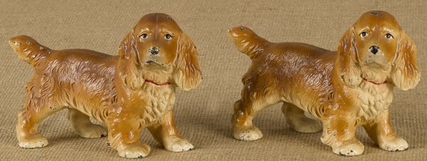Two Hubley cast iron spaniel doorstops, 6 3/4'' l.: Two Hubley cast iron spaniel doorstops, 6 3/4'' l.