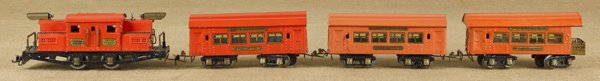 Ives O gauge four-piece train set, to include a #: Ives O gauge four-piece train set, to include a #3255 Engine, two #135 Pullman cars, and a #136 Pullman car.