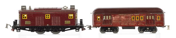 American Flyer wide gauge #4019 train Engine, tog: American Flyer wide gauge #4019 train Engine, together with a #4040 United States Mail Railway Post Office car.