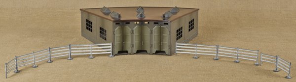 Marklin tin train roundhouse, 5'' h., 18'' w.: Marklin tin train roundhouse, 5'' h., 18'' w.