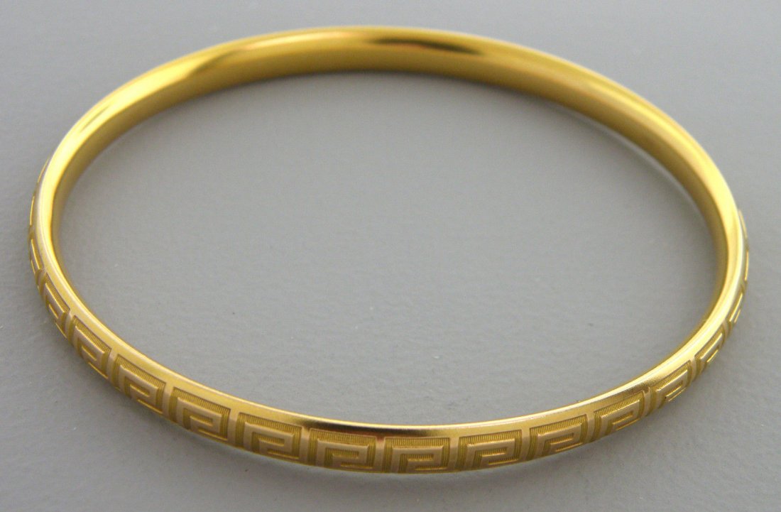 14K YELLOW GOLD GREEK KEY OVAL BANGLE BRACELET LARGE (1 of 2)