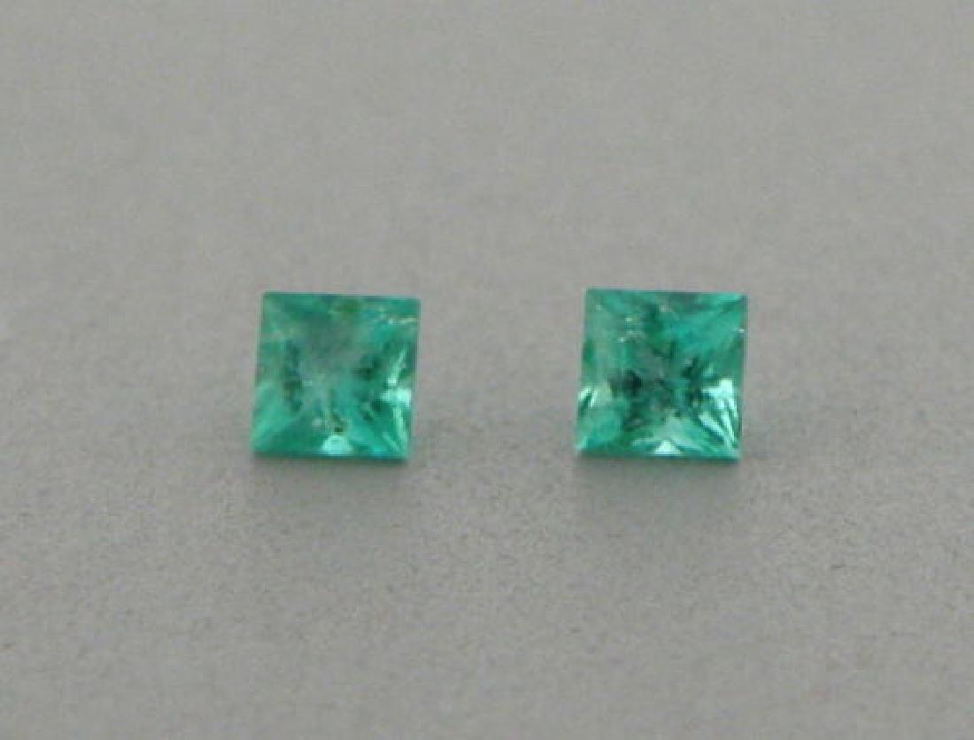 2.4mm MATCHING PAIR PRINCESS CUT COLOMBIAN EMERALD: Sale is for 2 princess cut natural Colombian emeralds Matching pair Emerald measures 2.4mm x 2.4mm New, never used before