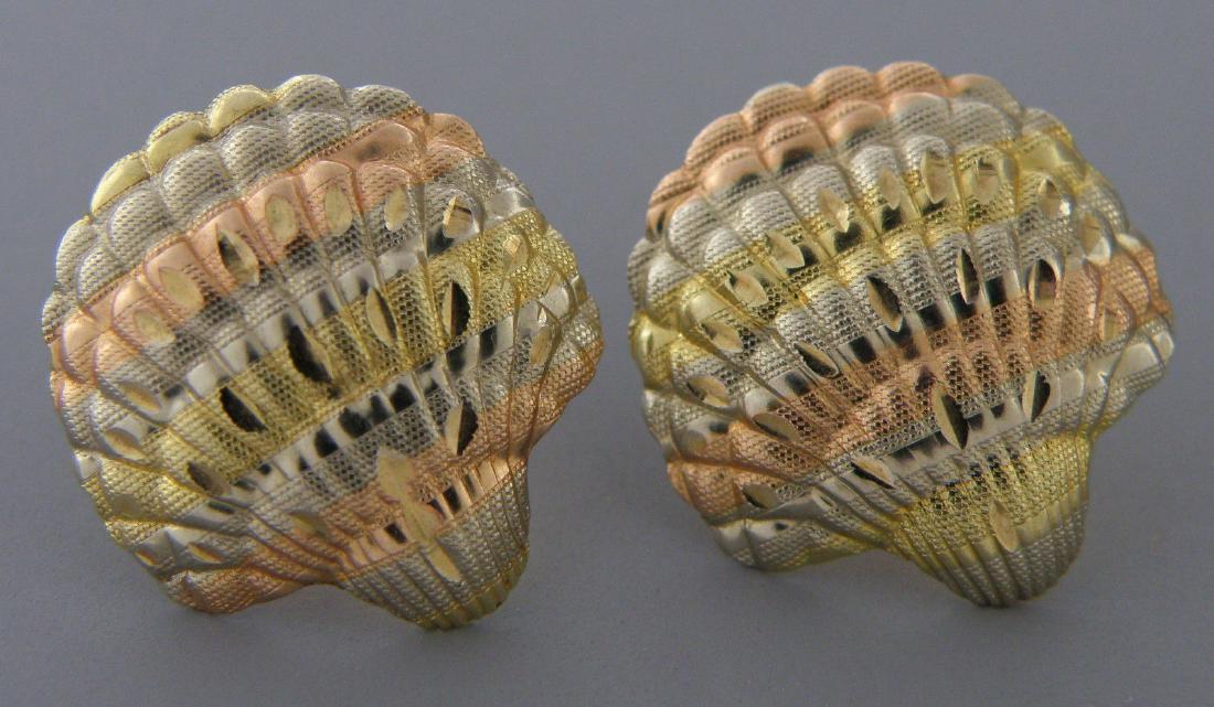 VINTAGE 14K TRI COLOR GOLD GOLD SEA SHELL EARRINGS (1 of 2)