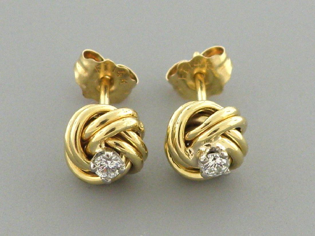 14K YELLOW GOLD KNOT DESIGN DIAMOND STUD EARRINGS (1 of 2)