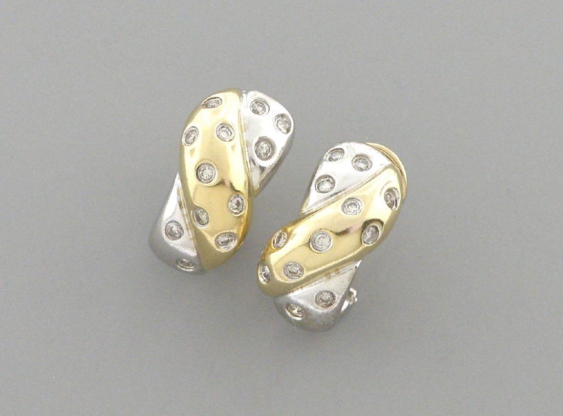 DECO 14K TWO TONE GOLD DIAMOND EARRINGS HUGGIE 0.72ct (1 of 2)