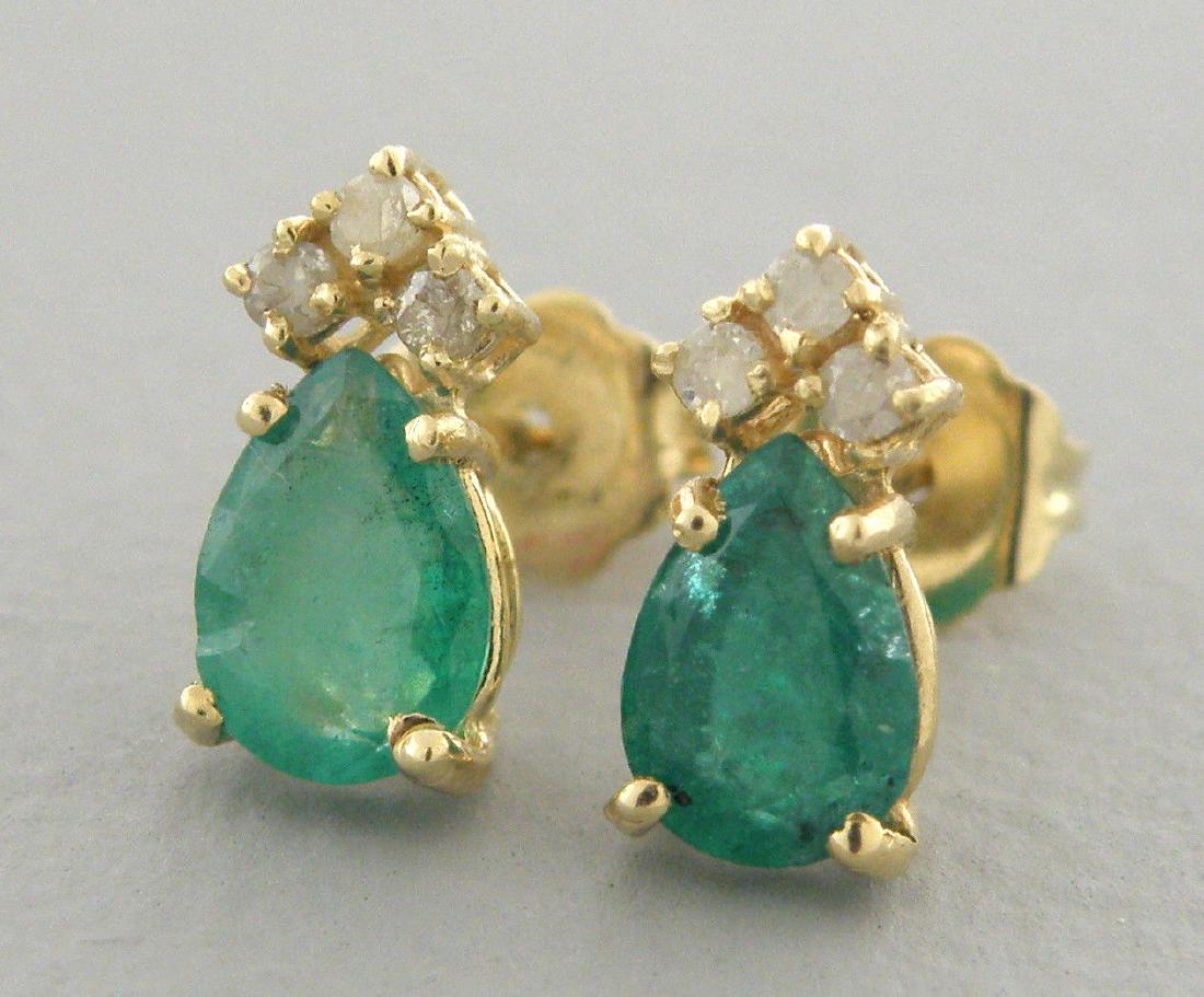 14K YELLOW GOLD LADIES DIAMOND & EMERALD STUD EARRINGS (1 of 2)