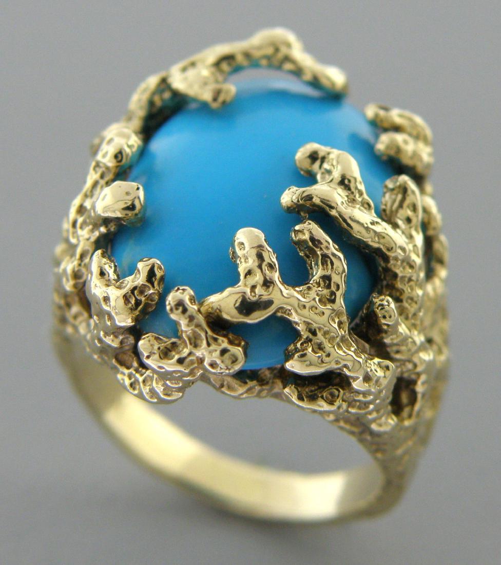 14K YELLOW GOLD TURQUOISE TREE BRANCHES COCKTAIL RING (1 of 2)