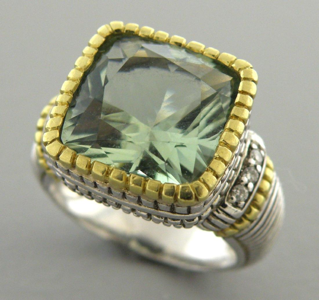 JUDITH RIPKA 18K GOLD STERLING PRASIOLITE DIAMOND RING (1 of 2)