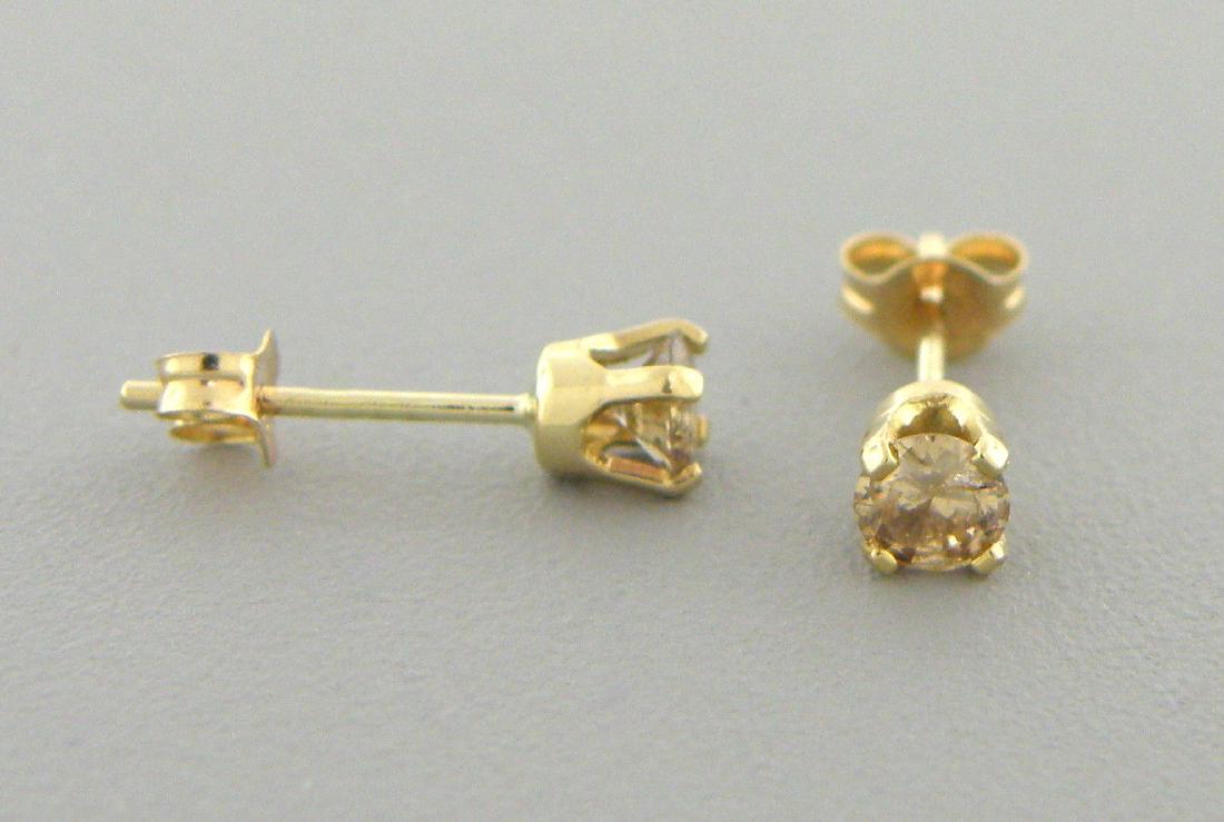 14K YELLOW GOLD CHAMPAGNE DIAMOND STUD EARRINGS 0.25ct (1 of 2)