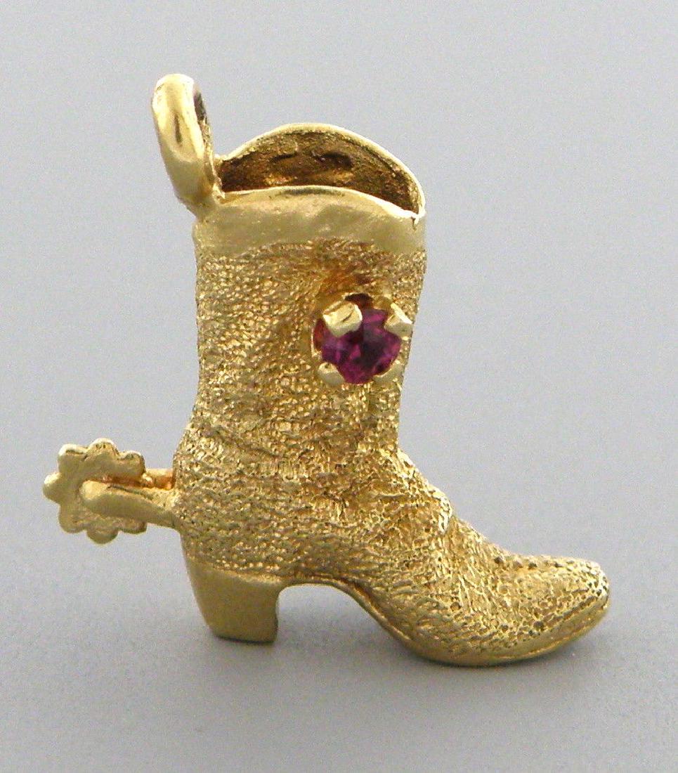 14K YELLOW GOLD RUBY COWBOY BOOT WITH SPUR CHARM (1 of 2)