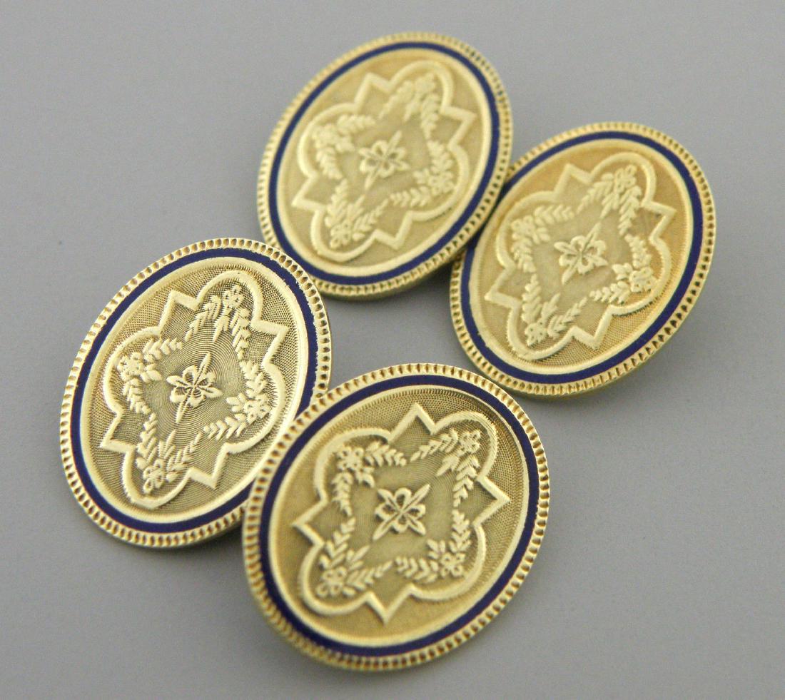 ANTIQUE 14K YELLOW BLUE ENAMEL DOUBLE SIDE CUFFLINKS (1 of 2)