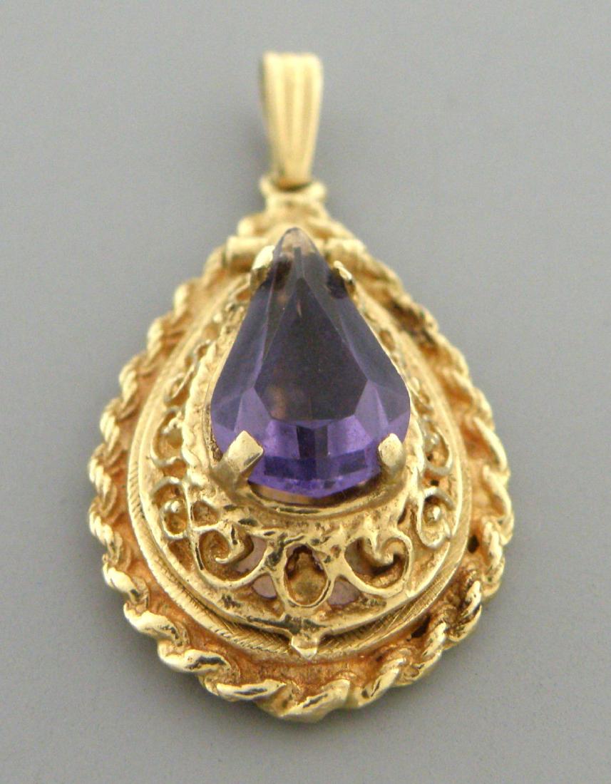 VINTAGE 14K YELLOW GOLD AMETHYST PEAR SHAPE LOCKET PNDT (1 of 2)