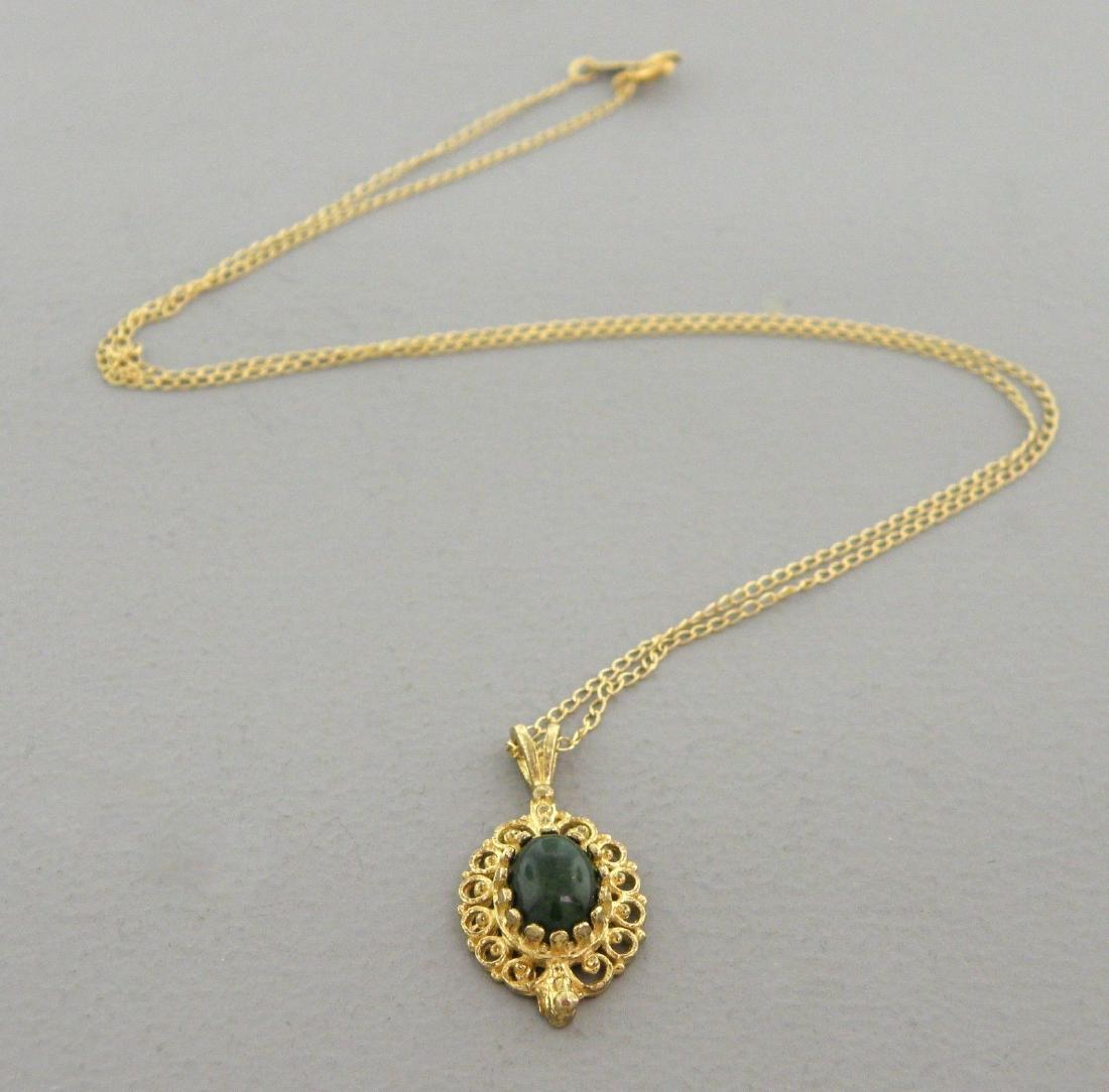14K YELLOW GOLD LADIES GREEN JADE NECKLACE PENDANT (1 of 2)