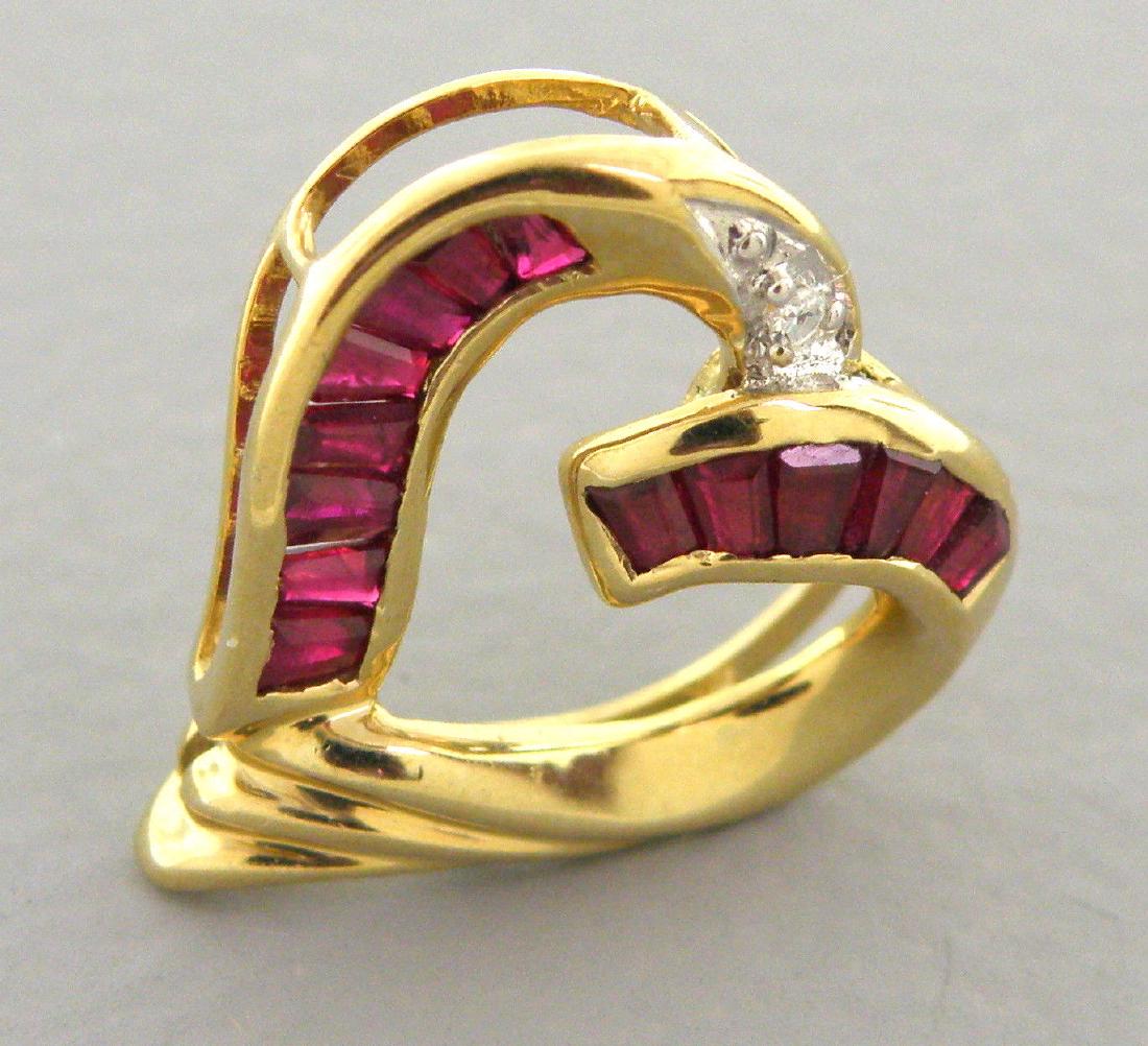 10K YELLOW GOLD RUBY BAGUETTE DIAMOND HEART PENDANT (1 of 2)