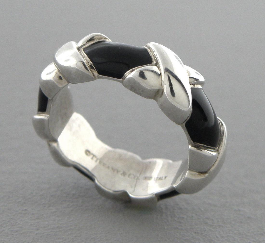 TIFFANY & Co. STERLING SILVER BLACK ENAMEL WIDE X RING (1 of 2)