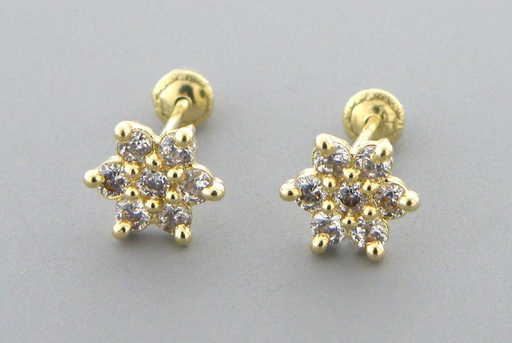 New 14k Y Gold Cz Baby Stud Star Flower Earrings