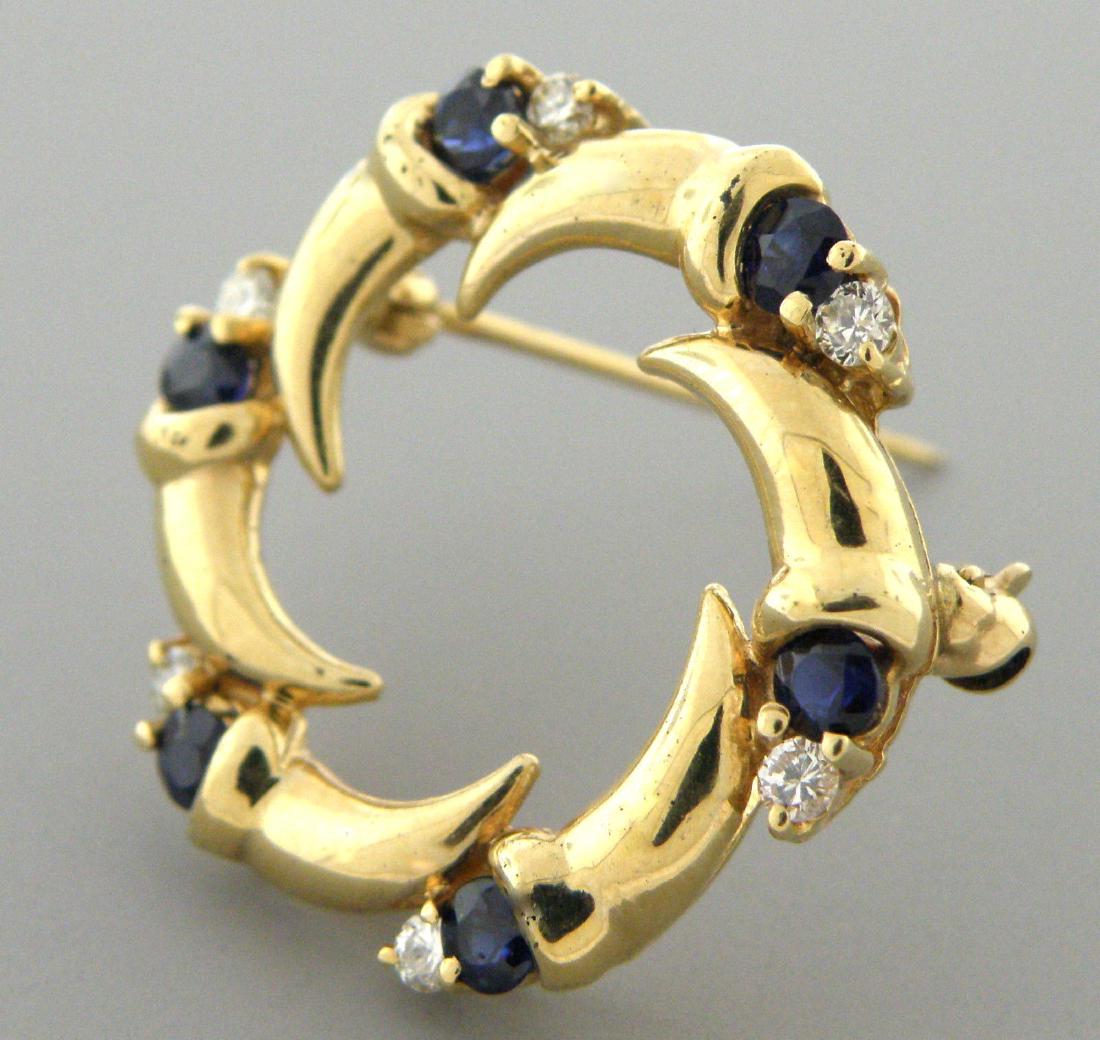 VINTAGE 14K GOLD DIAMOND SAPPHIRE CIRCLE BROOCH PIN (1 of 2)