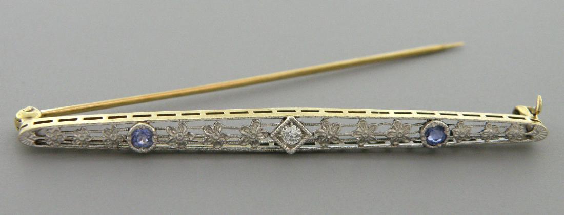 VINTAGE 14K GOLD OLD MINE CUT DIAMOND SAPPHIRE PIN (1 of 2)
