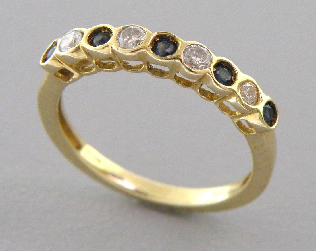 10K YELLOW GOLD DIAMOND BLUE SAPPHIRE RING WEDDING BAND (1 of 2)