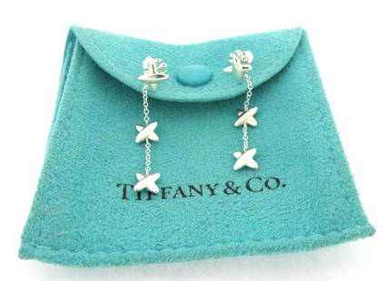 TIFFANY & Co. STERLING SILVER X DANGLE DROP EARRINGS: Earrings measure 1.35" Long Sterling silver with triple x dangle Earrings are pre-owned, in excellent condition, please refer to pictures Stamped T & Co. 925 on posts and earring backs Tiffany pouch i