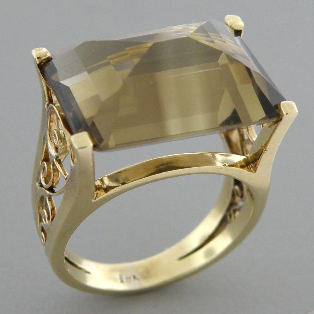 VINTAGE 18K YELLOW GOLD SMOKY TOPAZ COCKTAIL RING (1 of 2)