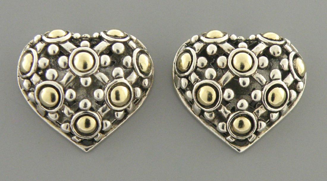 JOHN HARDY 18K GOLD STERLING SILVER HEART DOT EARRINGS (1 of 2)
