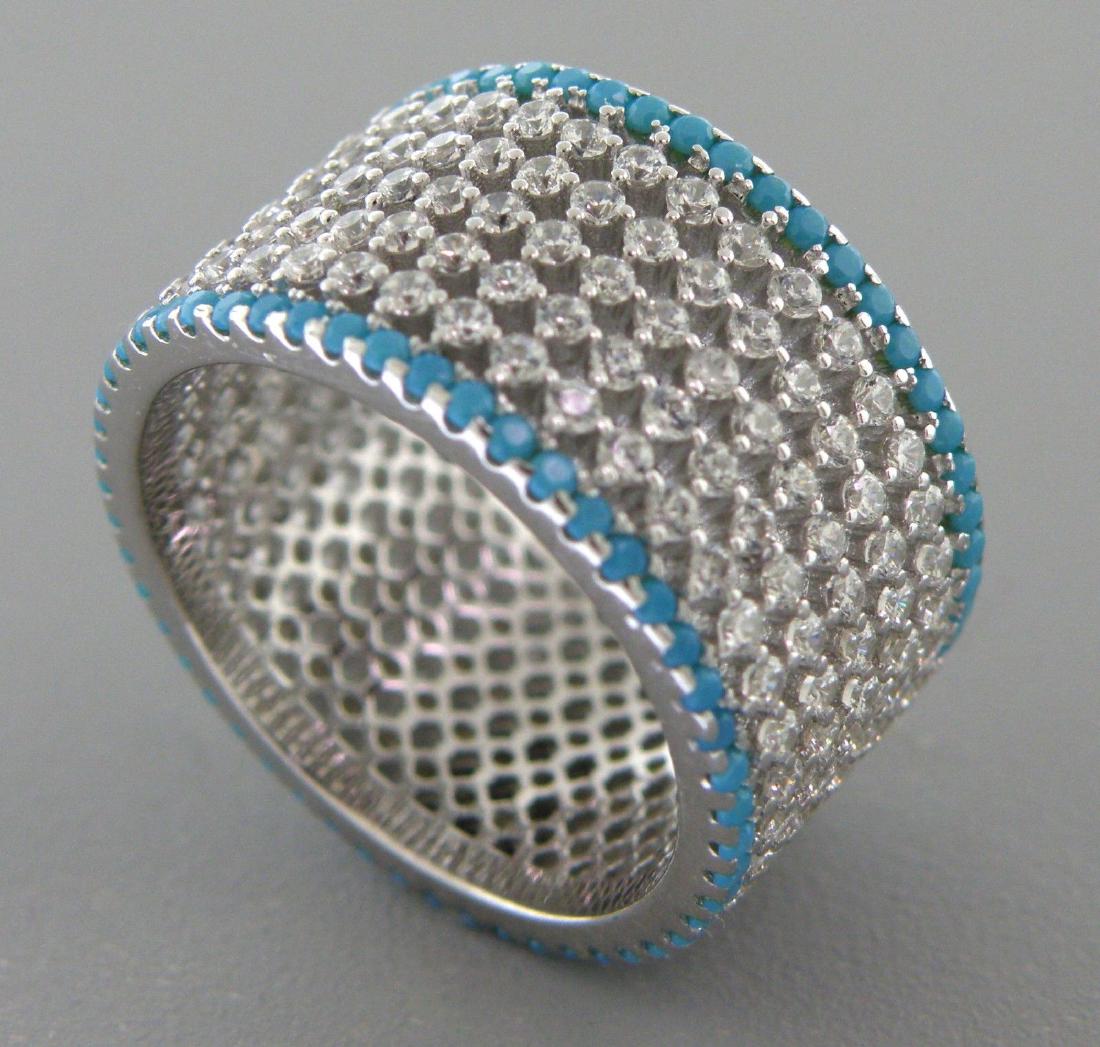 NEW STERLING SILVER CZ ETERNITY WIDE TURQUOISE RING (1 of 2)