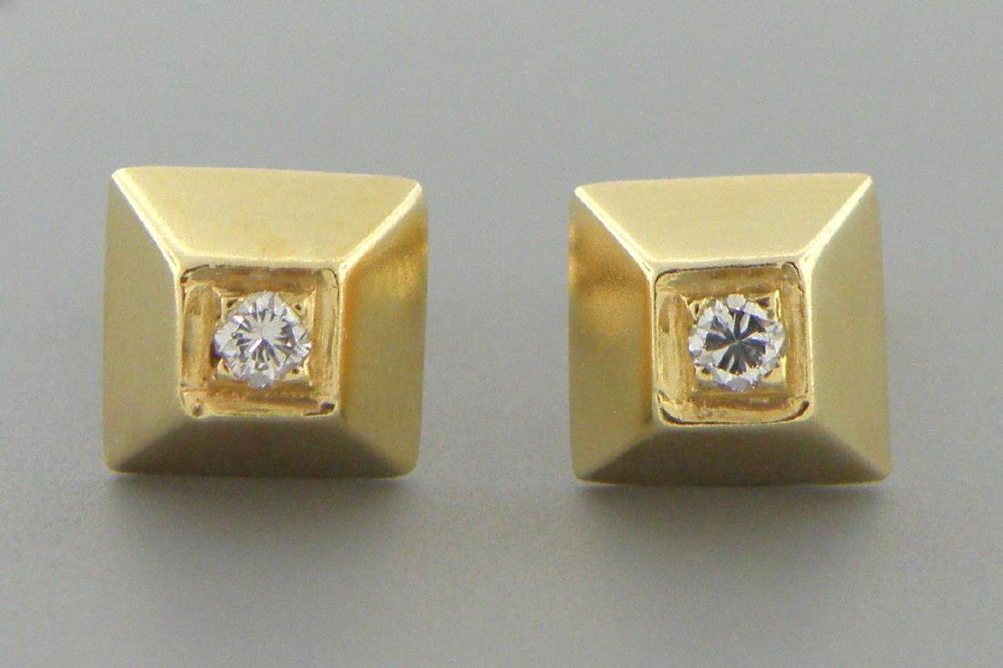 DECO 14K YELLOW GOLD PYRAMID DESIGN DIAMOND EARRINGS (1 of 2)