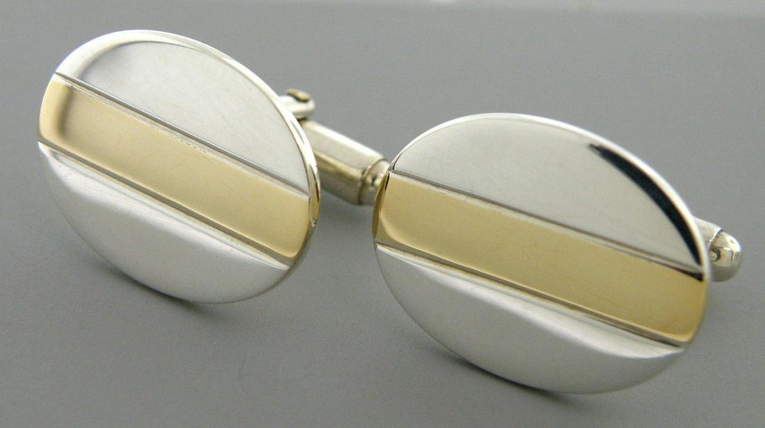 TIFFANY & Co. 18K STERLING SILVER OVAL BAR CUFFLINKS (1 of 2)