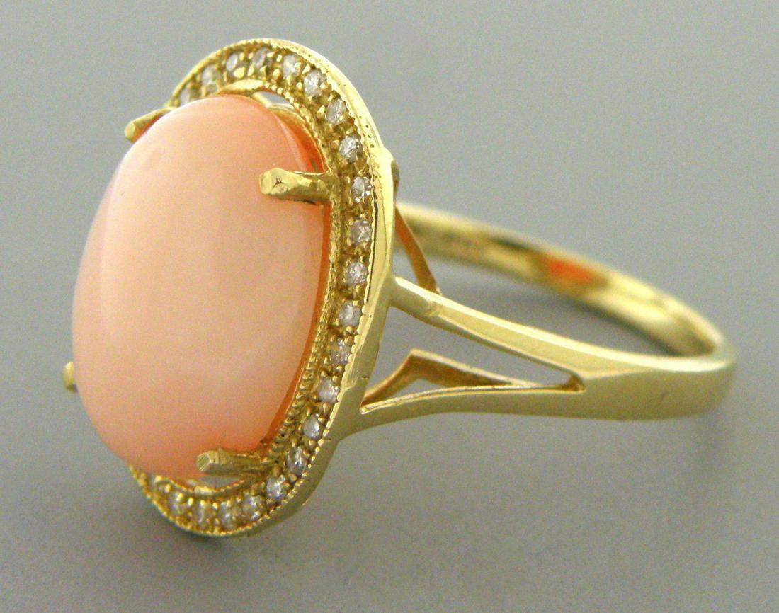 NEW 14K GOLD UNTREATED PINK SEA CORAL DIAMOND RING (1 of 2)