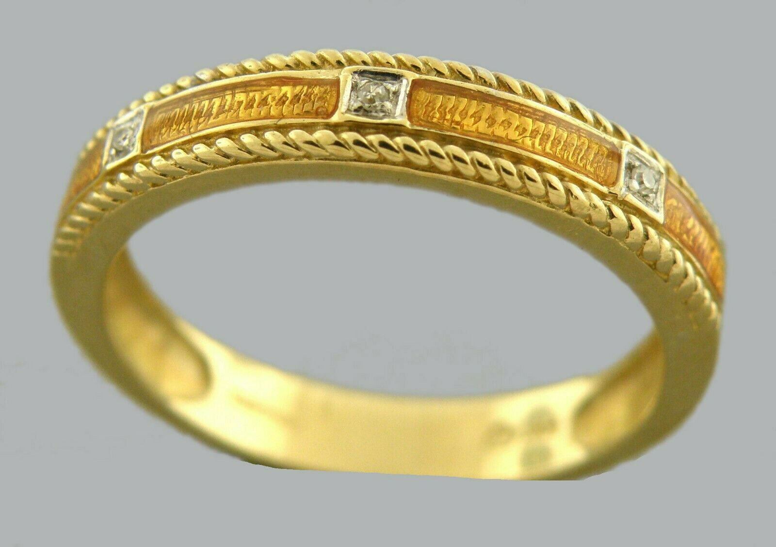 VINTAGE 14K YELLOW GOLD ORANGE ENAMEL DIAMOND BAND RING (1 of 2)