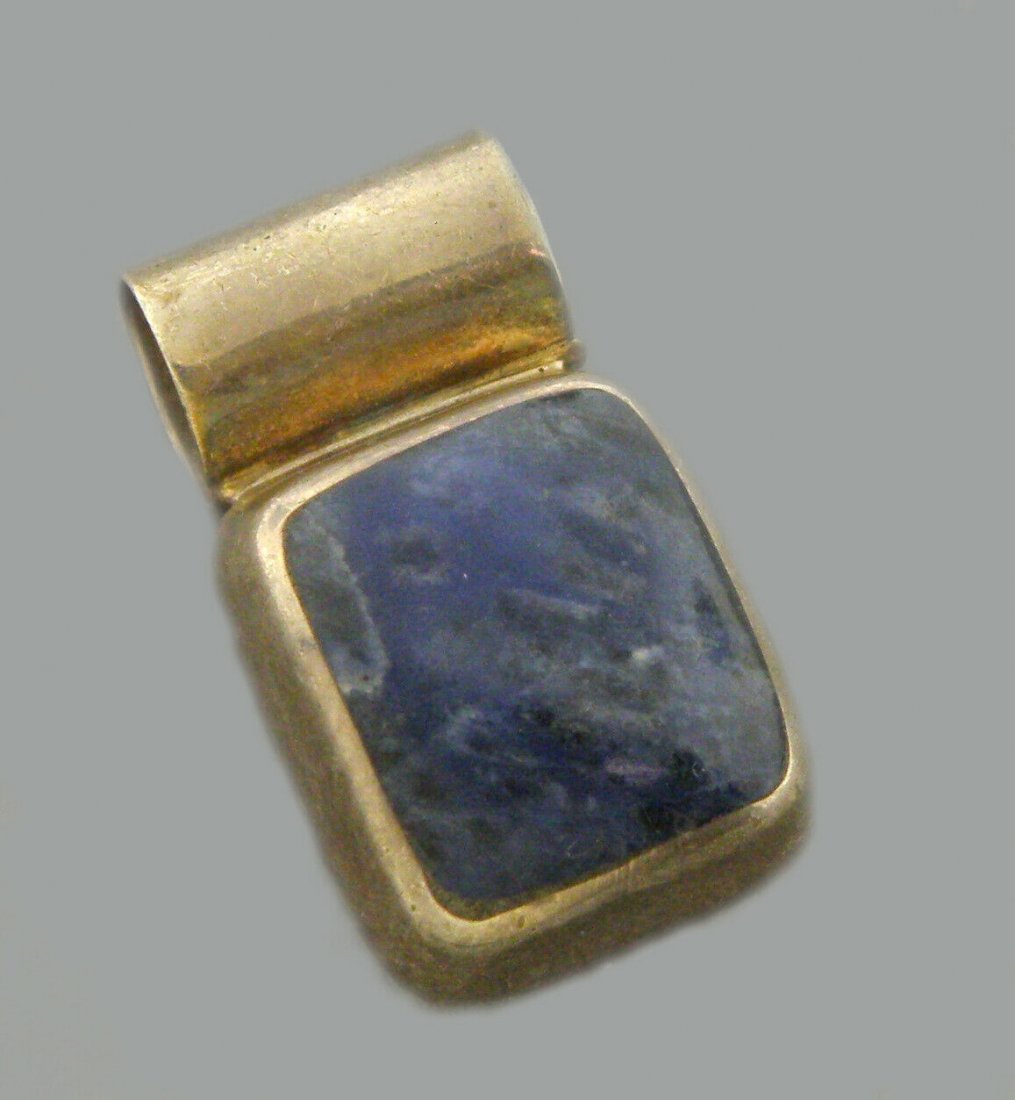 VINTAGE TAXCO TC-311 STERLING SILVER SODALITE PENDANT: VINTAGE STERLING SILVER PENDANT Sterling silver cushion cut sodalite gemstone Measures 1.19" H x 0.71" W Sodalite measures 0.65" x 0.56"Slide opening is 8.5mm wide Vintage, Pre-owned, in good conditio