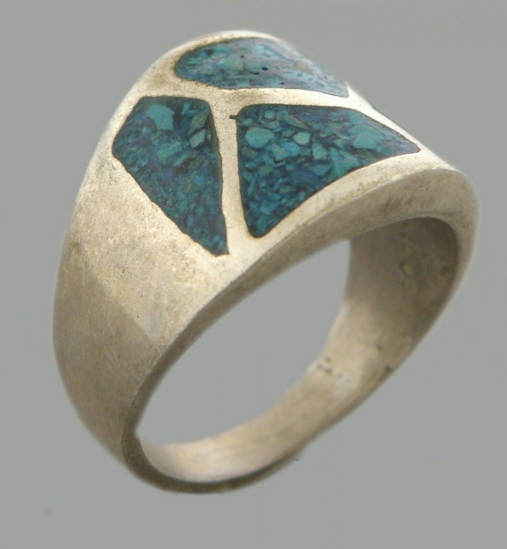 VINTAGE BEAUTIFUL STERLING SILVER INLAY TURQUOISE RING (1 of 2)