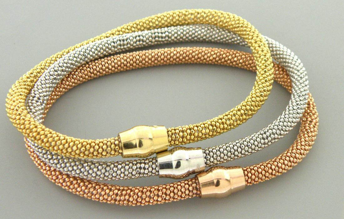 NEW 3 STERLING SILVER FLEXIBLE TRI-COLOR LADIES BANGLE (1 of 2)