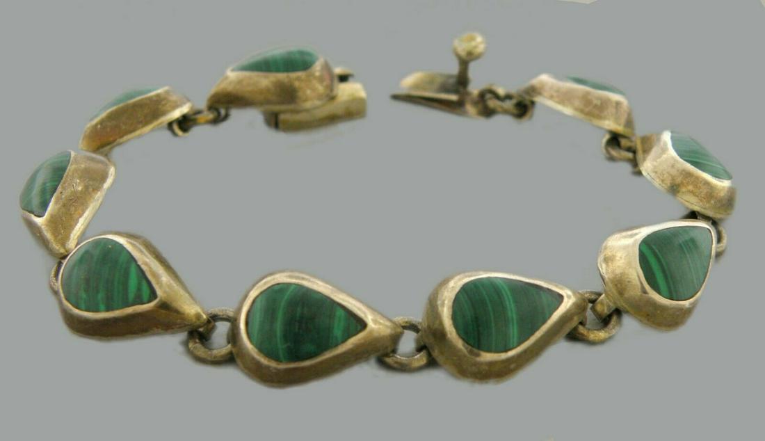 VINTAGE TAXCO STERLING SILVER MALACHITE PEAR BRACELET (1 of 2)