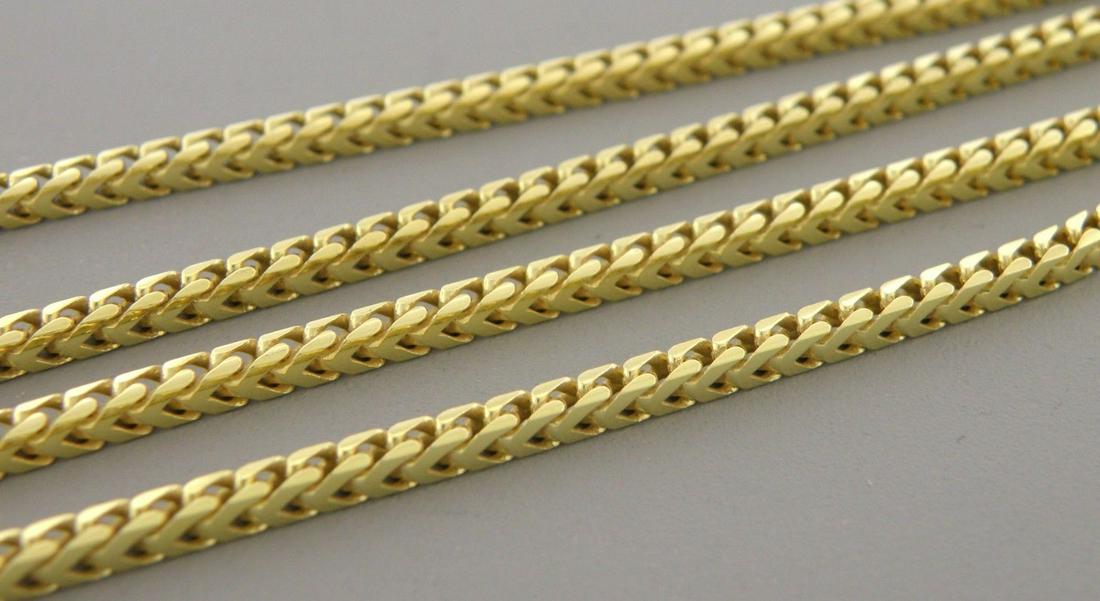 GOLD PLATED STERLING SILVER FRANCO CHAIN NECKLACE 30": NEW GOLD PLATED STERLING SILVER ITALIAN FRANCO CHAIN Chains measure 3mm Wide Lengths measure 30" Well made chains Sterling silver Chains are New Apx weights is 37g