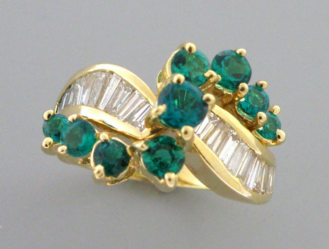 14K YELLOW GOLD BAGUETTE DIAMOND & EMERALD LADIES RING (1 of 2)