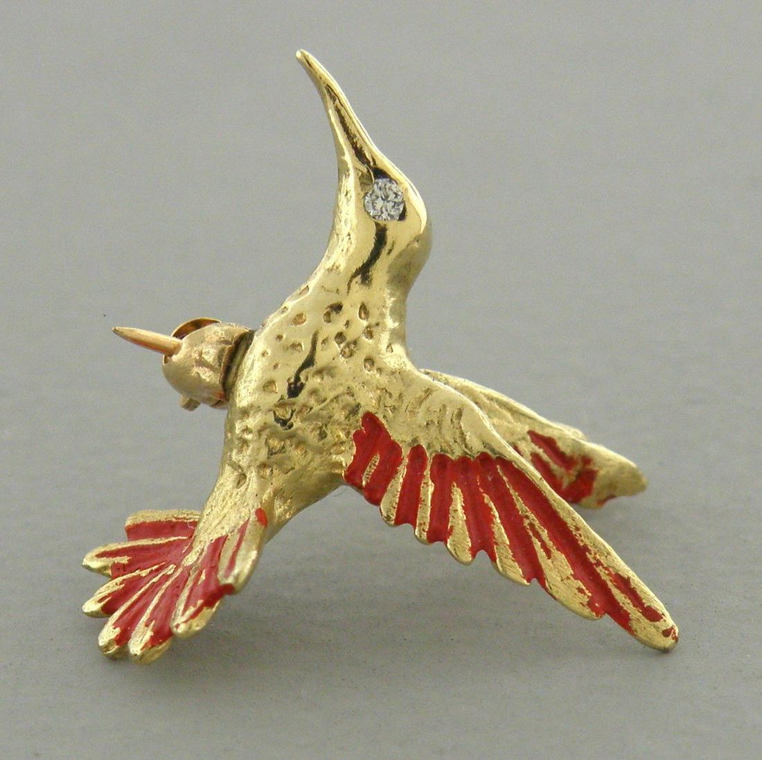VINTAGE 14K GOLD DIAMOND HUMMINGBIRD DIAMOND BROOCH (1 of 2)