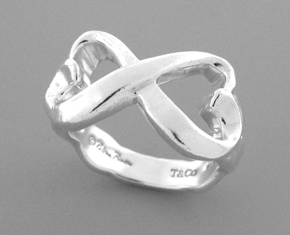 TIFFANY STERLING SILVER DOUBLE LOVING HEARTS RING 4.5 (1 of 2)
