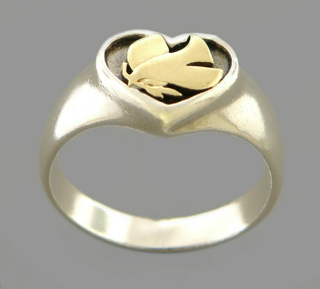 JAMES AVERY 14K GOLD STERLING SILVER DOVE RING SIZE 5: JAMES AVERY 14K STERLING SILVER RING Size 5 Measures 0.38" wide on top James Avery 14k gold Sterling silver dove ring Vintage, Pre-owned, in good condition, please refer to pics Stamped JA STER 14K We