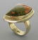 VINTAGE STERLING SILVER LARGE PINK GREEN JASPER RING - 2