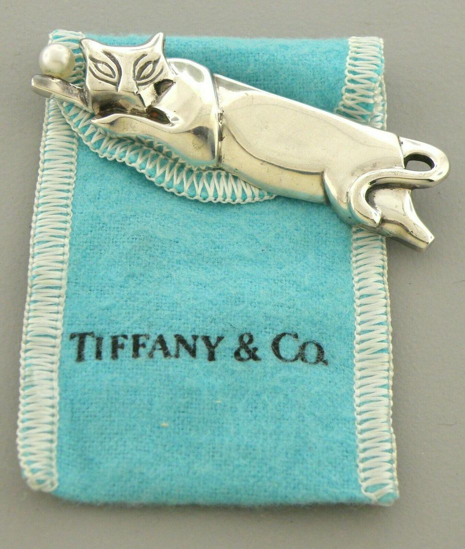 TIFFANY & Co. STERLING SILVER CAT PEARL BROOCH PIN (1 of 2)