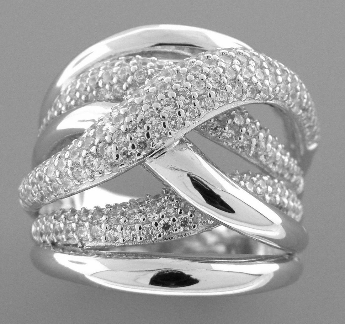 NEW STERLING SILVER CZ LARGE CROSSOVER TWIST PAVE RING (1 of 2)