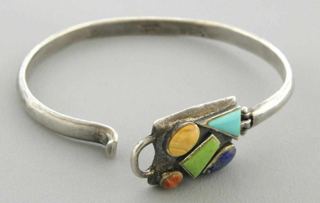 VINTAGE STERLING SILVER GEMSTONE TURQUOISE BANGLE BRCLT (1 of 2)