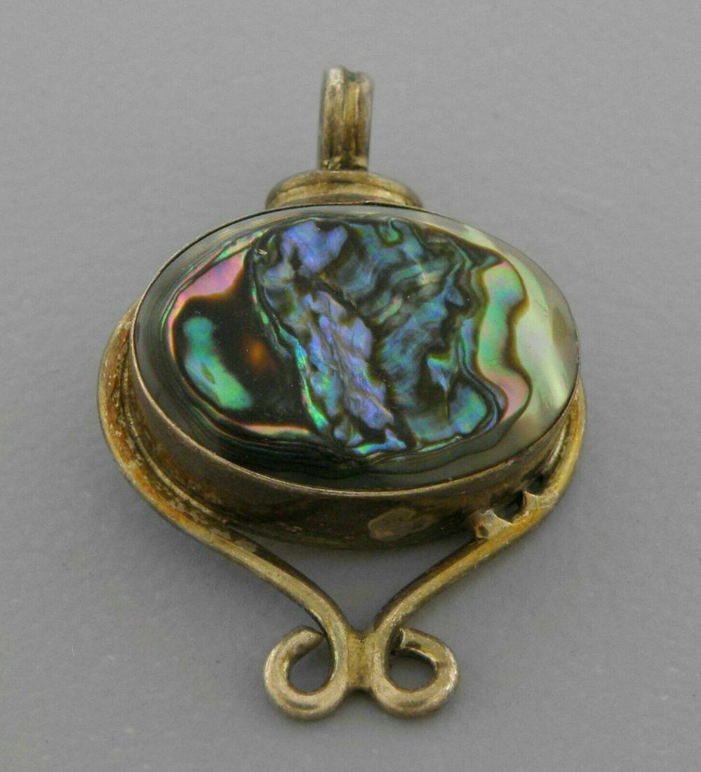VINTAGE STERLING SILVER ABALONE OVAL PENDANT MEXICO (1 of 2)