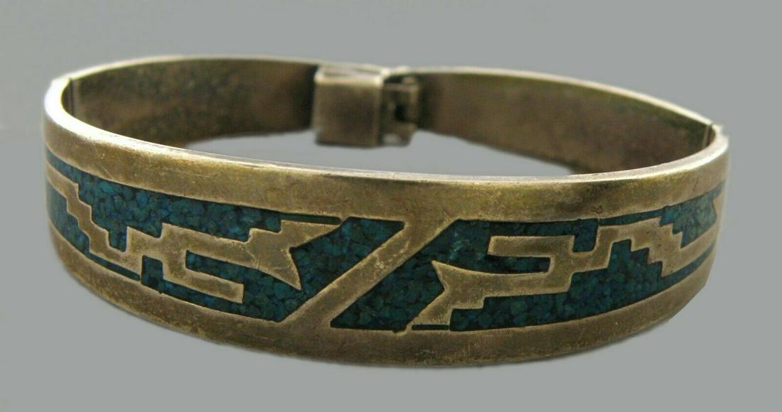 VINTAGE STERLING SILVER INLAID TURQUOISE BANGLE (1 of 2)