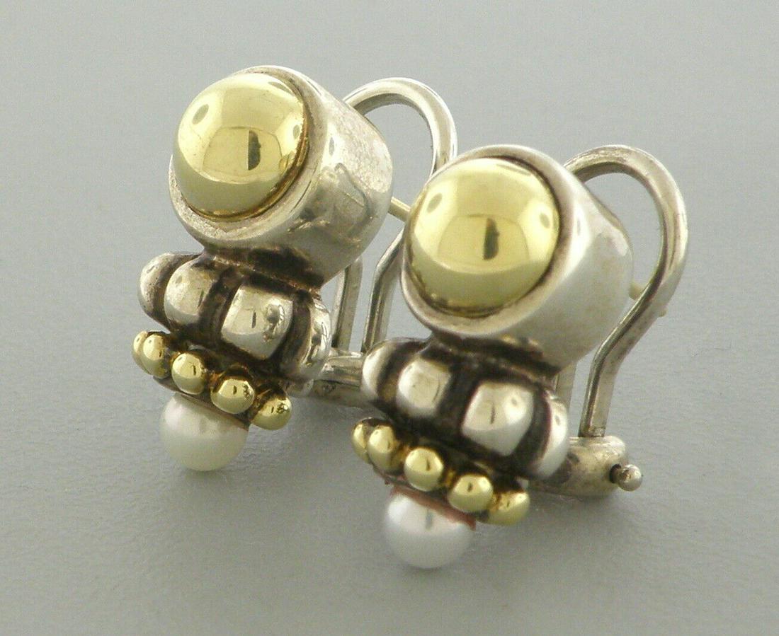 LAGOS CAVIAR 18K GOLD STERLING SILVER PEARL EARRINGS (1 of 2)