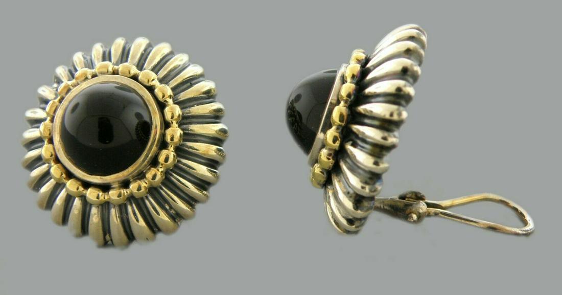 LAGOS CAVIAR 18K GOLD STERLING SILVER ONYX EARRINGS (1 of 2)