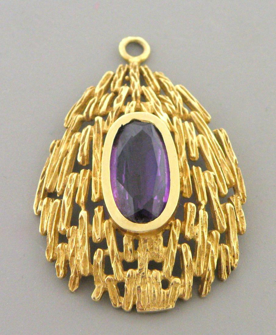 VINTAGE 14K YELLOW GOLD OVAL AMETHYST GEMSTONE PENDANT (1 of 2)